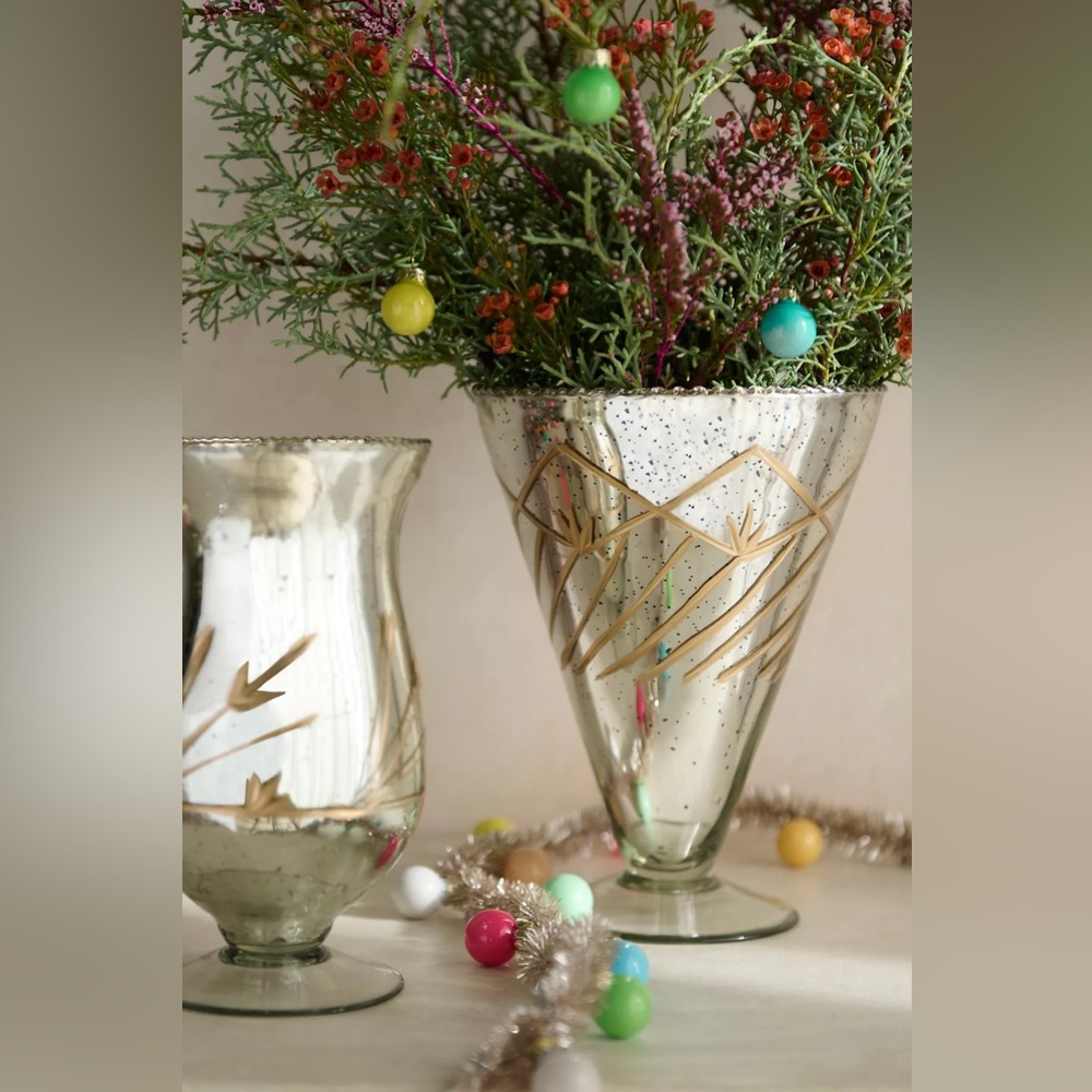 Anthropologie Mercury Glass Vases with Gold Accent